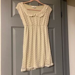 Vintage Forever 21 XXI Cream Lace Collar polka dot mini Dress Cottagecore